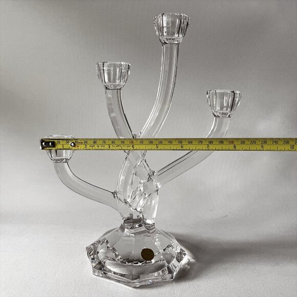Vintage Full Lead Crystal 4-Arm Candle Holder MCM Minimalist Candelabra Germany - Picture 6 of 10